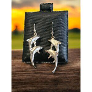 Sterling Silver Dolphin Earrings 925 Hook Dangle Jewelry For Women Nautical SEA